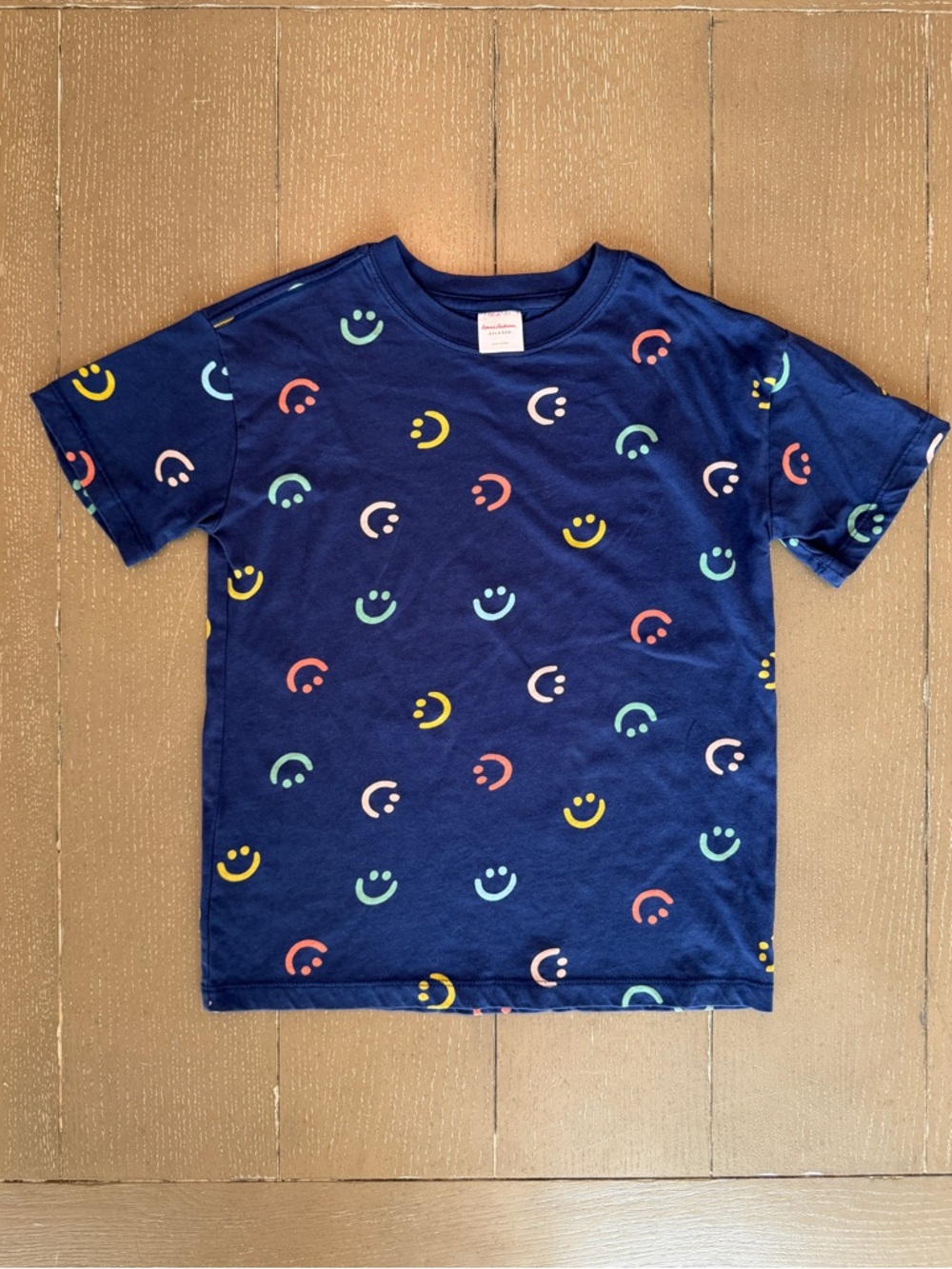 Boys Hanna Andersson Relaxed Fit Blue Short-Sleeve Smiley Face T-Shirt • Size 8